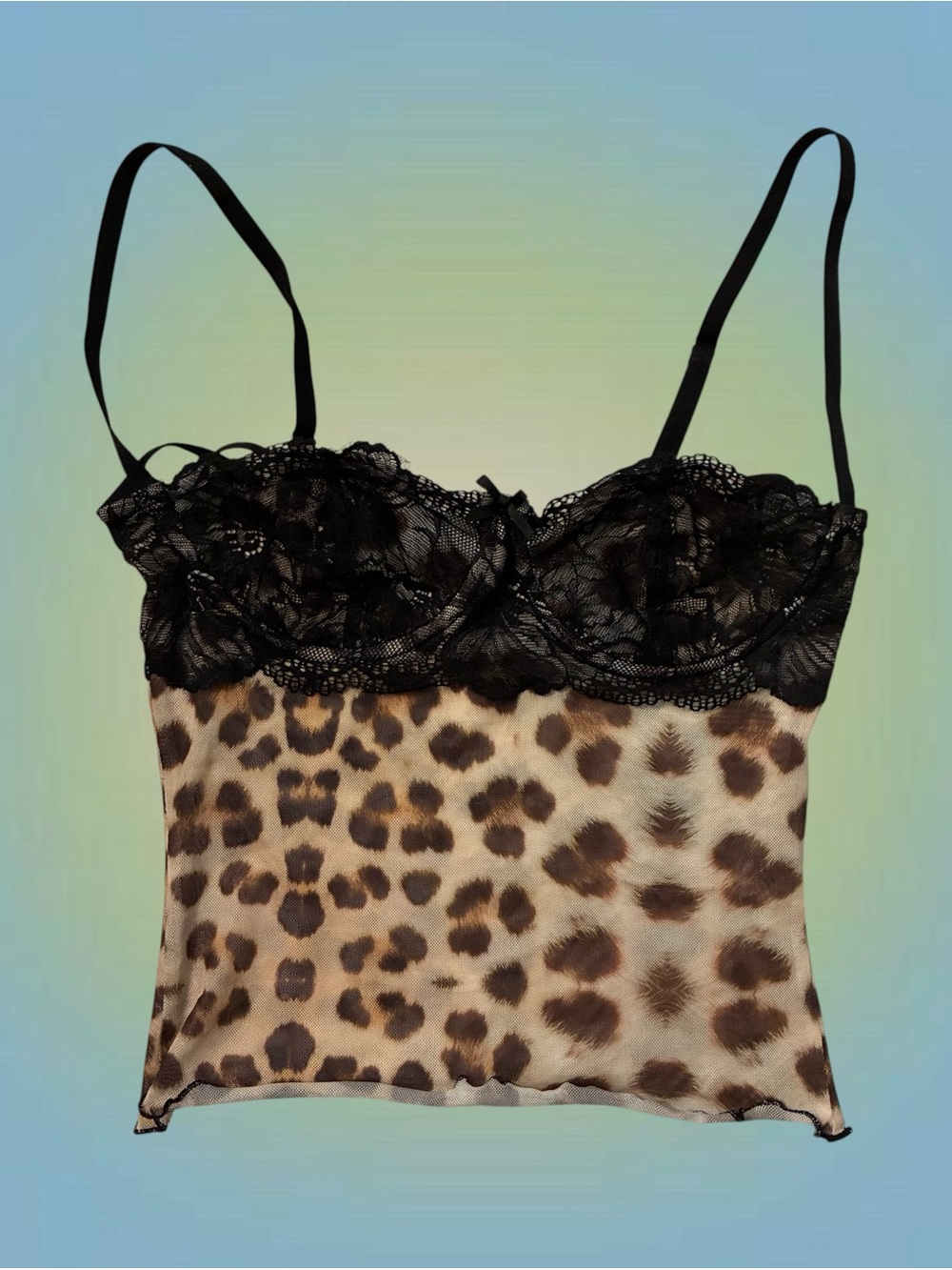 I.AM.GIA Black Lace & Leopard Print Crop Cami - Picture 3 of 3
